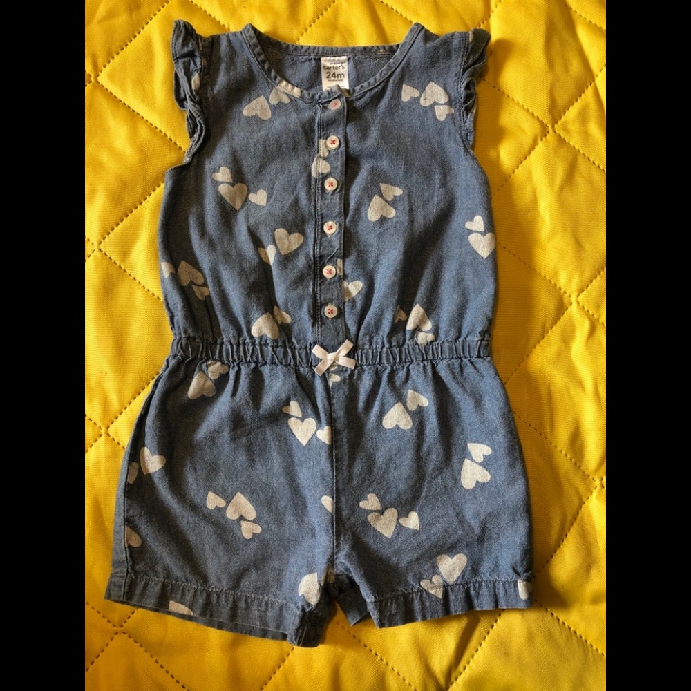 Blue Romper w/ White Hearts